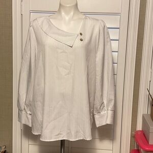 SHEIN White Asymmetrical Blouse with Button Detail